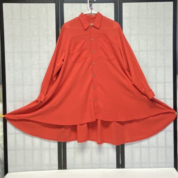 LizWear Button Front Collared Pocket Hi Low Safari Shirtdress S Long Sleeve Red - Picture 7 of 14